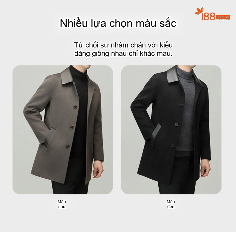 Áo Khoác Dạ Nam Lông Cừu Dáng Dài Cổ Da Cừu Cao Cấp Màu Đen, Xám chi tiết 9