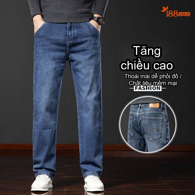 Quần Jeans Dáng Suông Nam Ống Đứng Lớn Tuổi Trung Niên Màu Xanh Dương