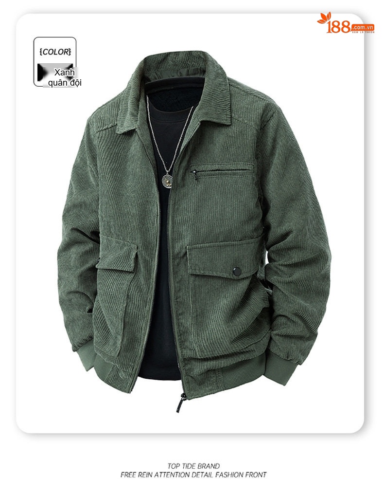 Áo Khoác Bomber Nam Cổ Bẻ Vải Lanh Gân Phong Cách Công Sở Màu Nâu, Đen, Xám, Xanh Lá... chi tiết 15