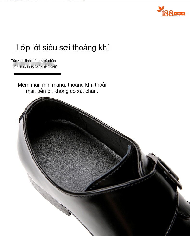 Giày Tây Monk Strap Nam Da Bóng Chiều Cao Đế Khoảng 3cm Màu Đen, Nâu chi tiết 7