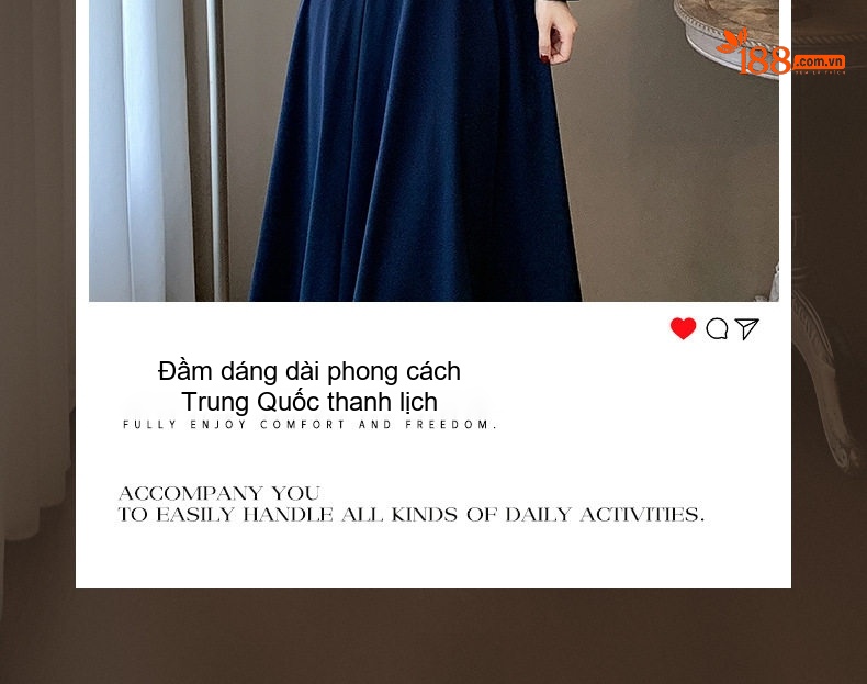Đầm Liền Tay Dài Cổ Điển Thanh Lịch Màu Xanh Navy chi tiết 6