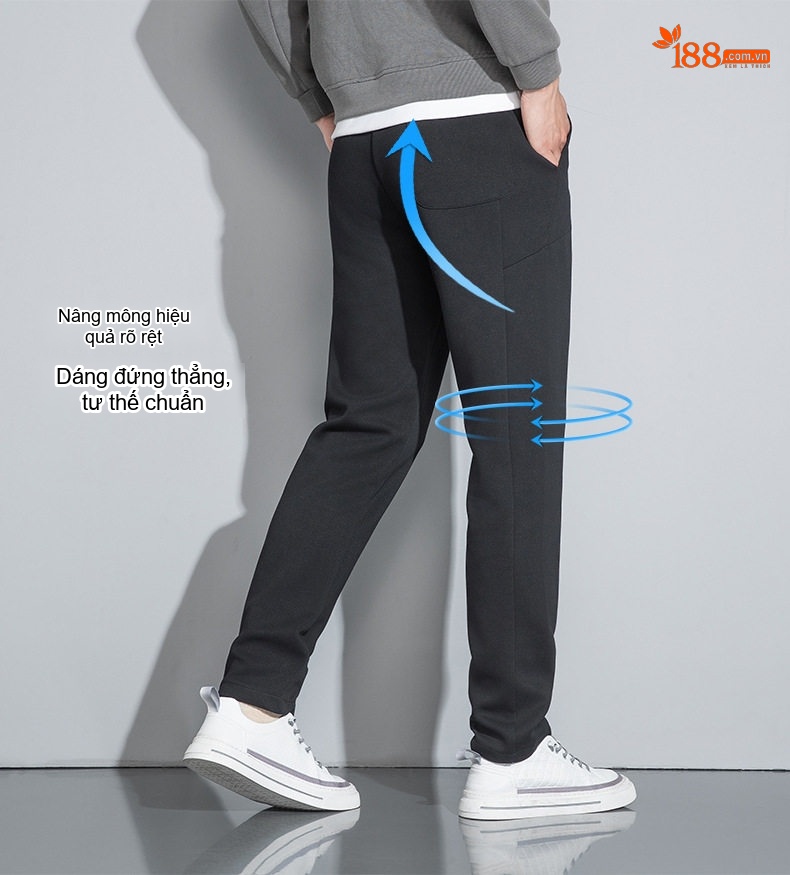Quần Dài Nam Cotton Dáng Suông Ống Rộng Lưng Thun Có Dây Rút Màu Đen, Xám, Xanh Navy chi tiết 7