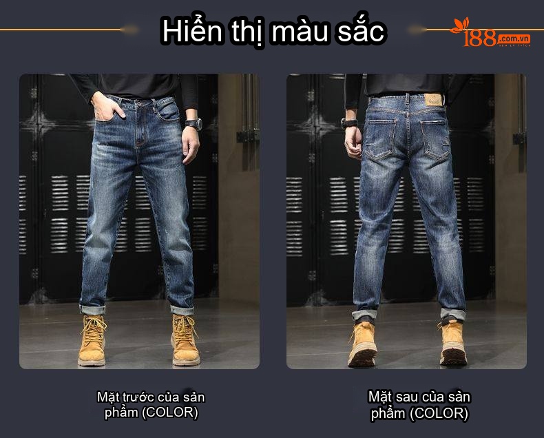 Quần Jean Nam Ống Đứng Dáng Ôm Vừa Vặn Thoải Mái Màu Xanh Dương chi tiết 11
