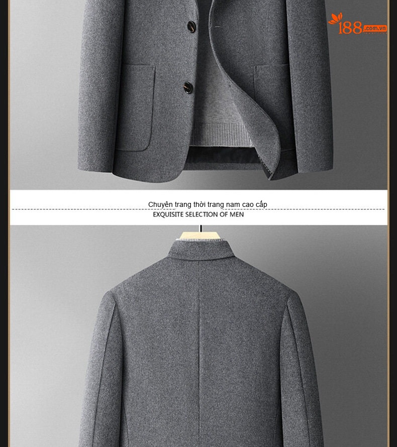 Áo Vest Nam 50% Len Kẻ Houndstooth Thu Đông Dáng Ôm Ngắn Màu Nâu, Xám, Đen chi tiết 9