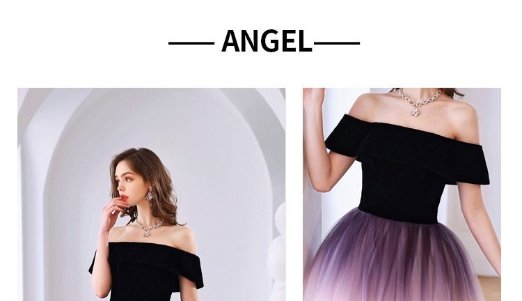 Váy Dự Tiệc Ngắn Nữ Hở Vai Màu Đen Tím Ombre chi tiết 2