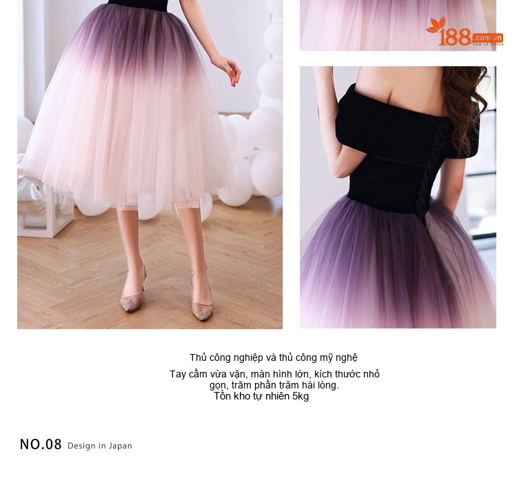 Váy Dự Tiệc Ngắn Nữ Hở Vai Màu Đen Tím Ombre chi tiết 3