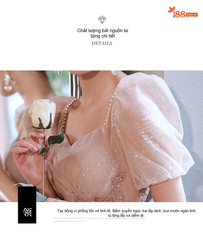 Váy Dạ Hội Dáng Dài Tay Bồng Sang Trọng Màu Champagne chi tiết 21