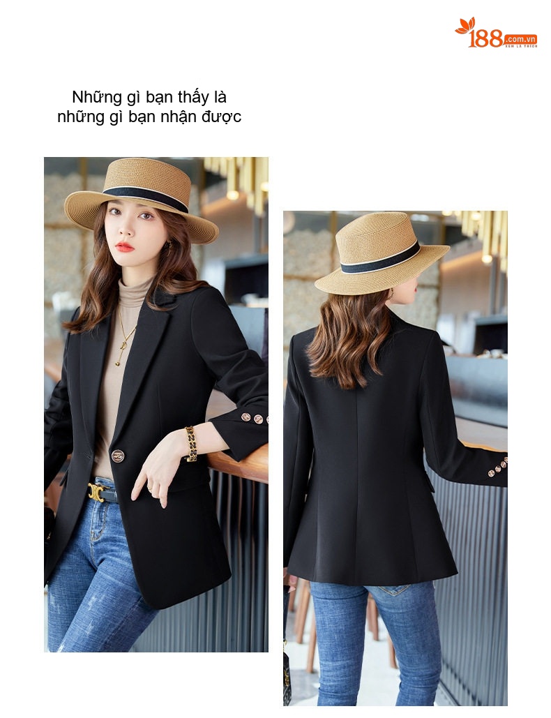 Áo Khoác Vest Nữ Dáng Rộng Phong Cách Thời Trang Thanh Lịch Màu Đen, Nâu chi tiết 10