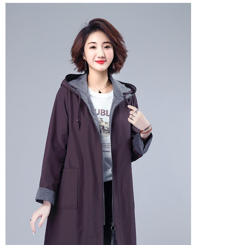 Áo Khoác Gió Nữ Dáng Dài Vừa Thu Đông Có Mũ Trẻ Trung Màu Be, Xanh Navy, Tím, Đỏ Tía chi tiết 11