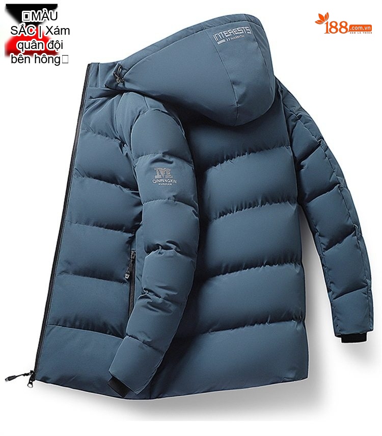 Áo Khoác Phao Nam Dáng Dài Có Mũ Trùm Đầu Cotton Dày Dặn Màu Đen, Xanh Dương, Xanh... chi tiết 25
