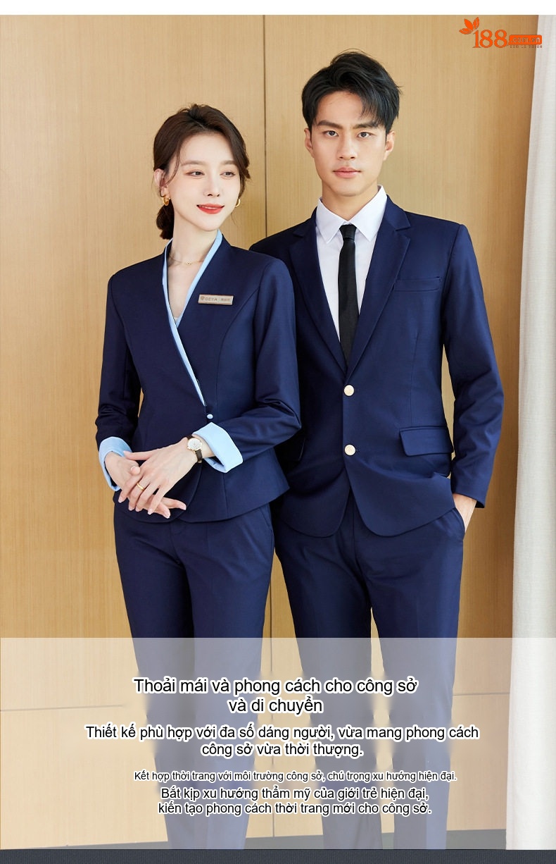 Bộ Vest Công Sở Nữ Lễ Tân Khách Sạn Thiết Kế Mới Thanh Lịch Màu Xanh Navy, Xám chi tiết 5