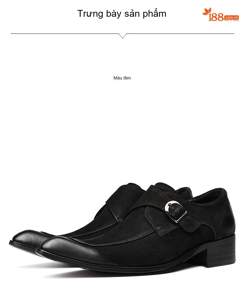 Giày Monkstrap Khóa Cài Nam Da Bò Lộn Chiều Cao Đế Khoảng 3cm Màu Đen, Xám chi tiết 7
