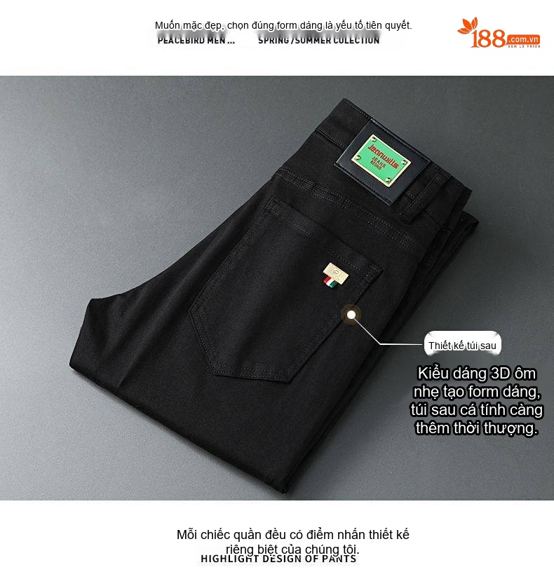 Quần Dài Nam Cotton Co Giãn Chống Thấm Nước Chống Bám Bẩn Chống Phai Màu Dáng Suông Màu Đen, Trắng chi tiết 9