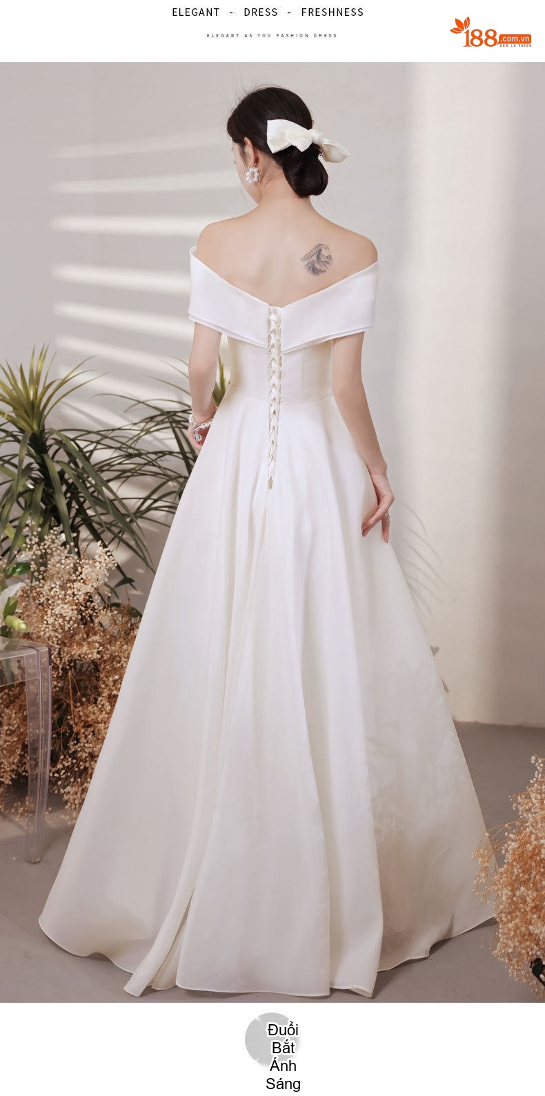Váy Cưới Nữ Phong Cách Pháp, Hở Vai, Thích Hợp Chụp Ảnh Cưới, Tiệc Tối Màu Trắng chi tiết 12