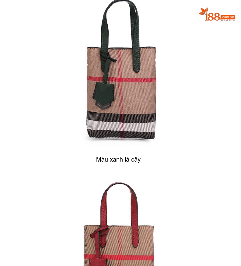 Túi Xách Nữ Vải Canvas Kẻ Ô Có Quai Xách Tay và Đeo Chéo Màu Nâu chi tiết 6