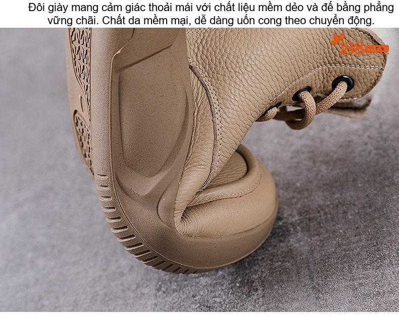 Giày Boot Nữ Da Bò Lót Lông Cừu Non Cổ Cao Dây Buộc Chiều Cao Đế Khoảng 5cm Màu Be, Đen chi tiết 10