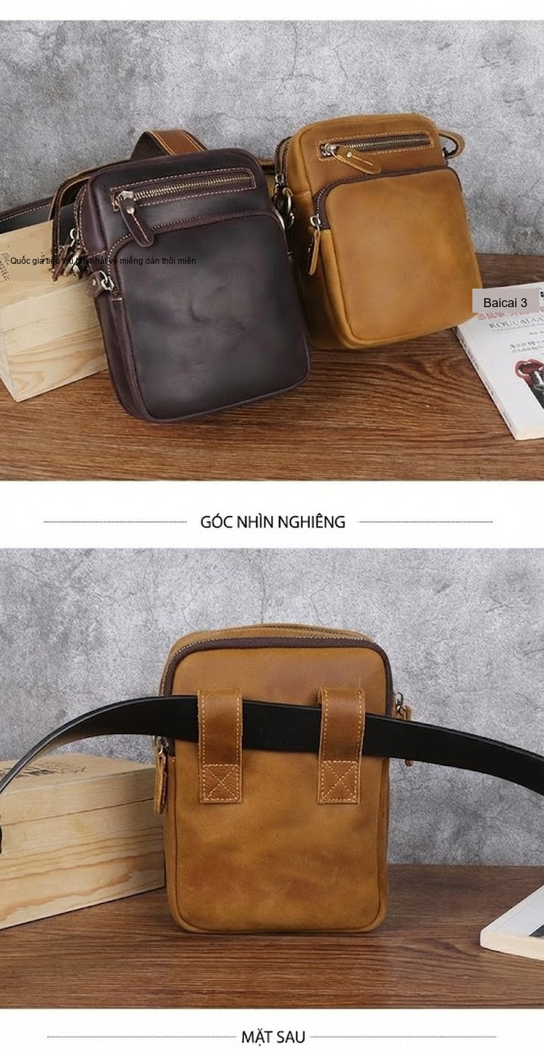 Túi Đeo Chéo Nam Da Bò Dáng Đứng Nhỏ Gọn Màu Nâu Đậm, Nâu Vàng chi tiết 17