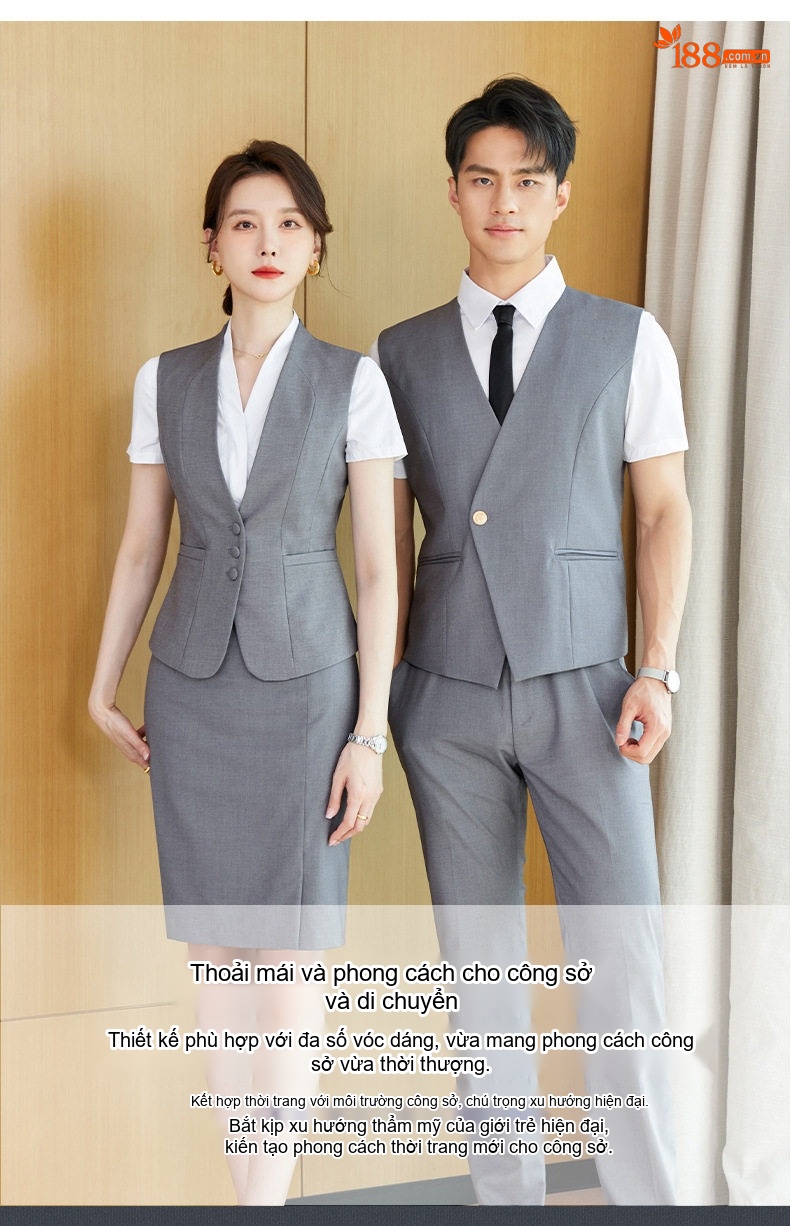 Áo Gile Công Sở Nữ Kiểu Dáng Vest Thiết Kế Thanh Lịch Màu Xám, Xanh Navy chi tiết 5