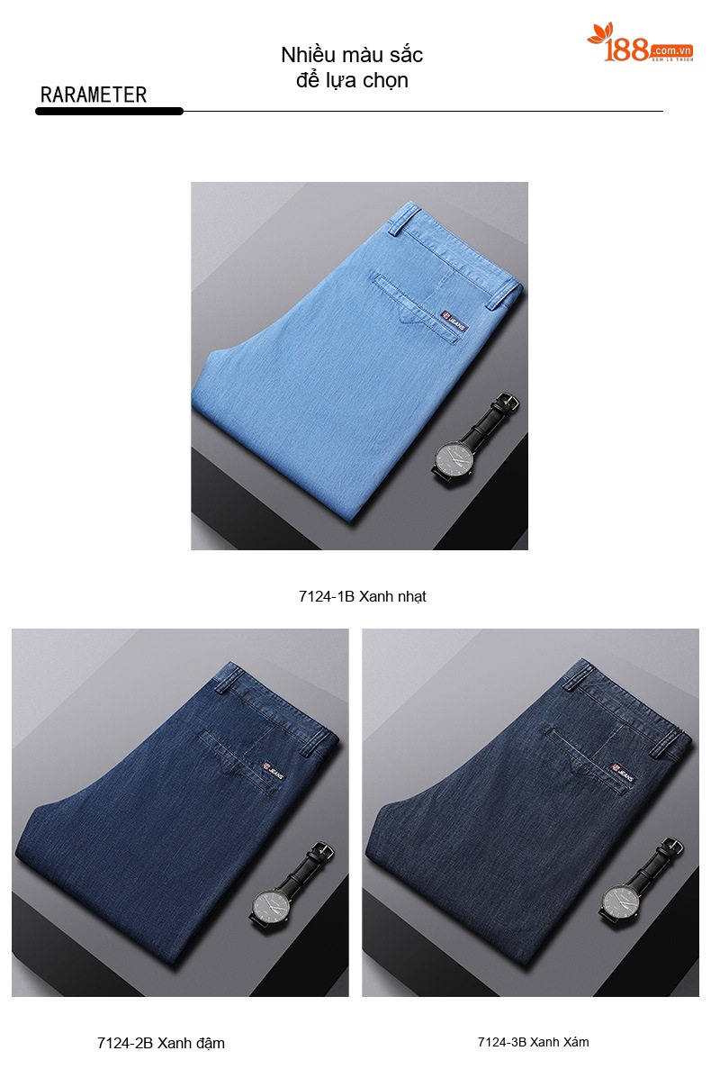 Quần Jeans Nam Ống Đứng Mỏng Co Giãn Nhẹ Thoải Mái Màu Xanh Đậm, Xanh Nhạt chi tiết 3