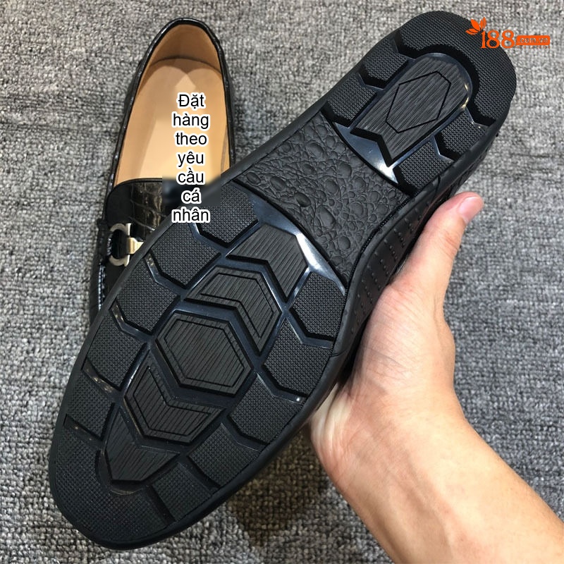 Giày Lười Nam Da Bụng Cá Sấu Chiều Cao Đế Khoảng 2cm Màu Đen chi tiết 9
