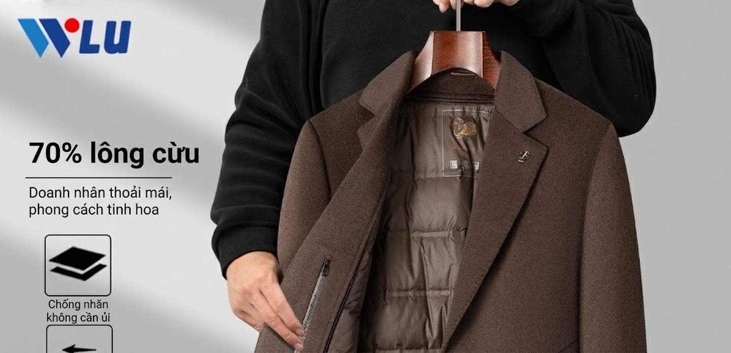 Áo Khoác Dạ Nam Dáng Dài Lót Lông Vũ Cổ chữ Vest Dày Dặn Màu Xám