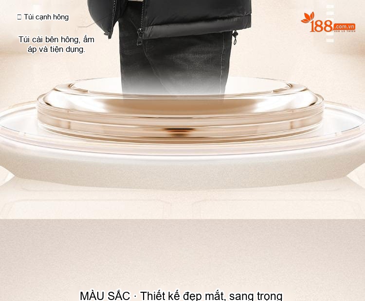 Áo Khoác Phao Nam Nữ Lông Vũ Dày Dặn Mũ Trùm Đầu Form Rộng Giữ Ấm Màu Đen, Xám, Xanh Navy chi tiết 7