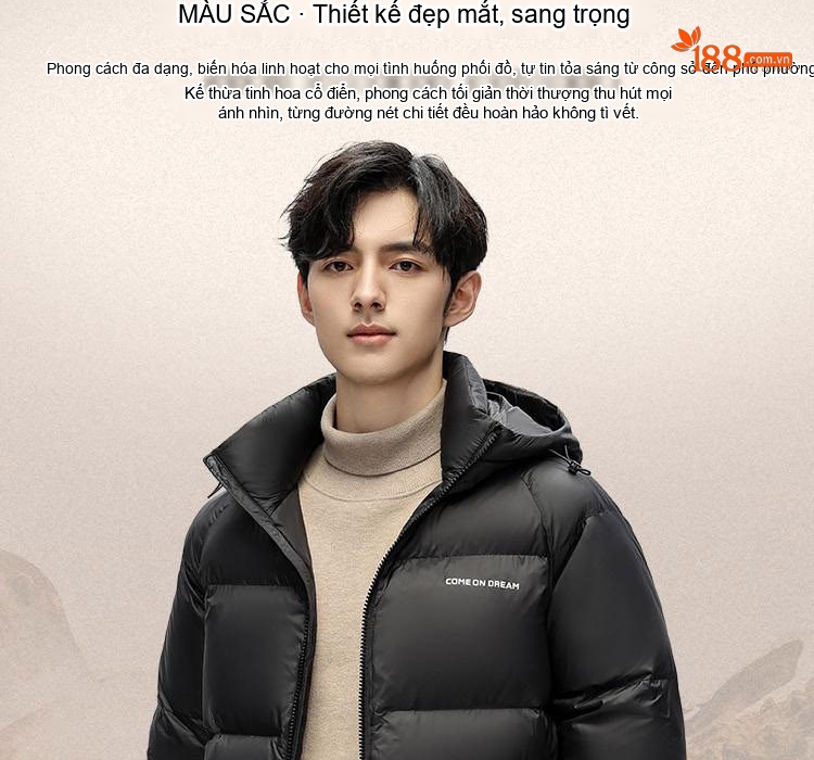 Áo Khoác Phao Nam Nữ Lông Vũ Dày Dặn Mũ Trùm Đầu Form Rộng Giữ Ấm Màu Đen, Xám, Xanh Navy chi tiết 8