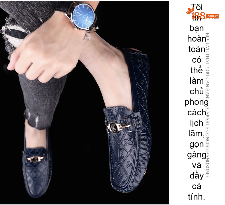 Giày Lười Nam Da Thật Cao Cấp Chiều Cao Đế Khoảng 2cm Màu Đen, Trắng, Xanh Navy chi tiết 19
