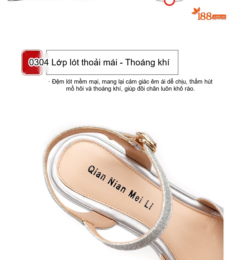 Giày Sandal Cao Gót Nữ Quai Ngang Hở Ngón Gót Cao 13cm Màu Bạc, Vàng, Đen chi tiết 6