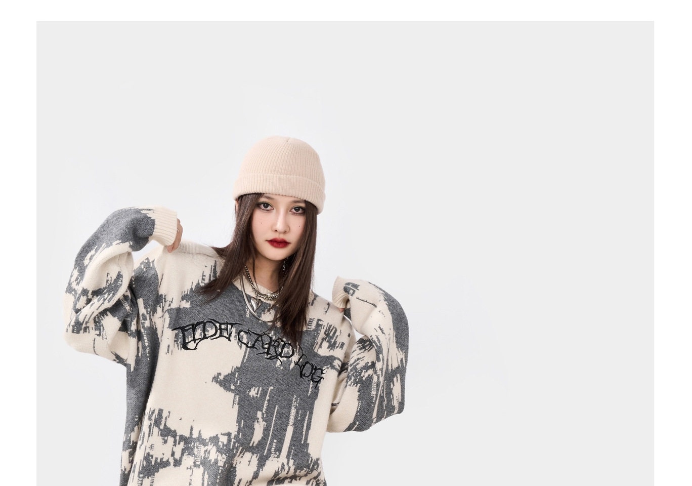 Áo Sweater Nam Nữ Dệt Kim Tay Dài Form Rộng Phong Cách Đường Phố Màu Đen, Kem chi tiết 30