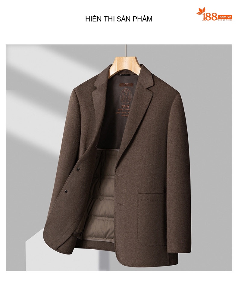 Áo Khoác Blazer Nam Hai Mặt 100% Lông Cừu Ngắn Tay Dáng Ôm Màu Xám chi tiết 16