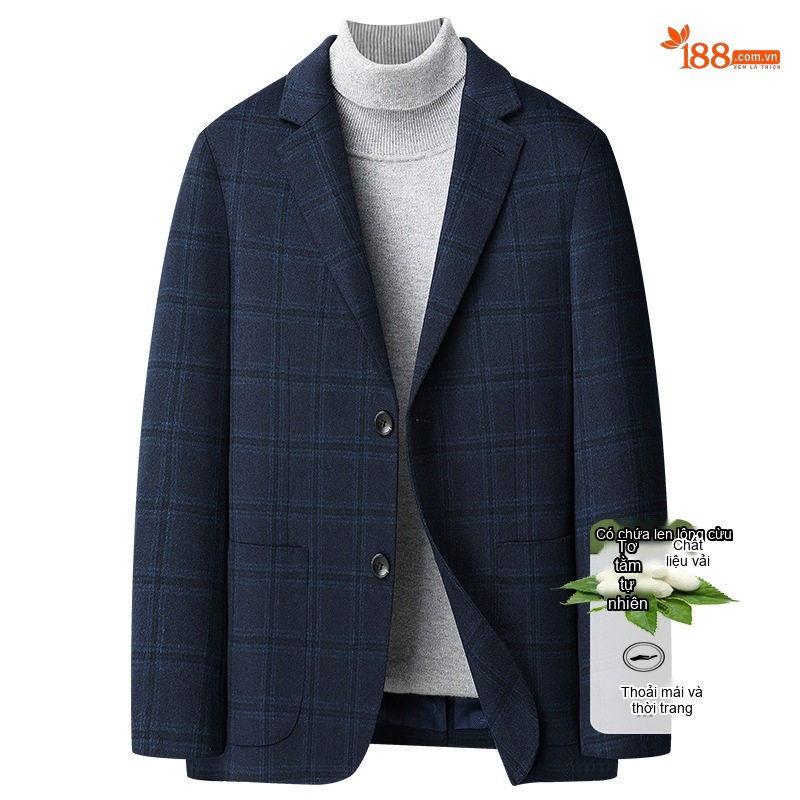 Áo Vest Nam Cashmere Lông Cừu, Lụa, Kẻ Ô Vuông Phong Cách Thu Đông Màu Xanh Navy
