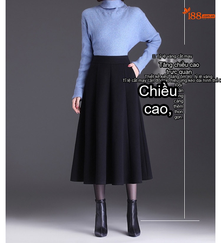 Chân Váy A Lửng Nữ Lưng Cao Chất Liệu Nỉ Màu Đen, Nâu chi tiết 3
