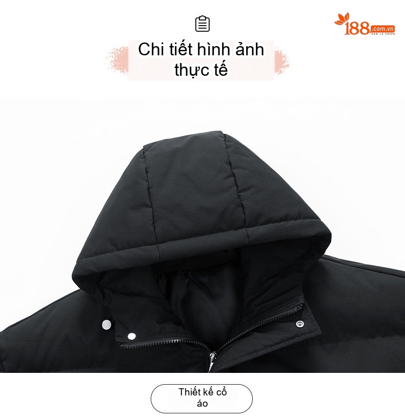 Áo Khoác Cotton Nam Nữ Mũ Trùm Đầu Dáng Rộng Mùa Đông Màu Xám, Xanh Lá, Đen, Trắng chi tiết 21