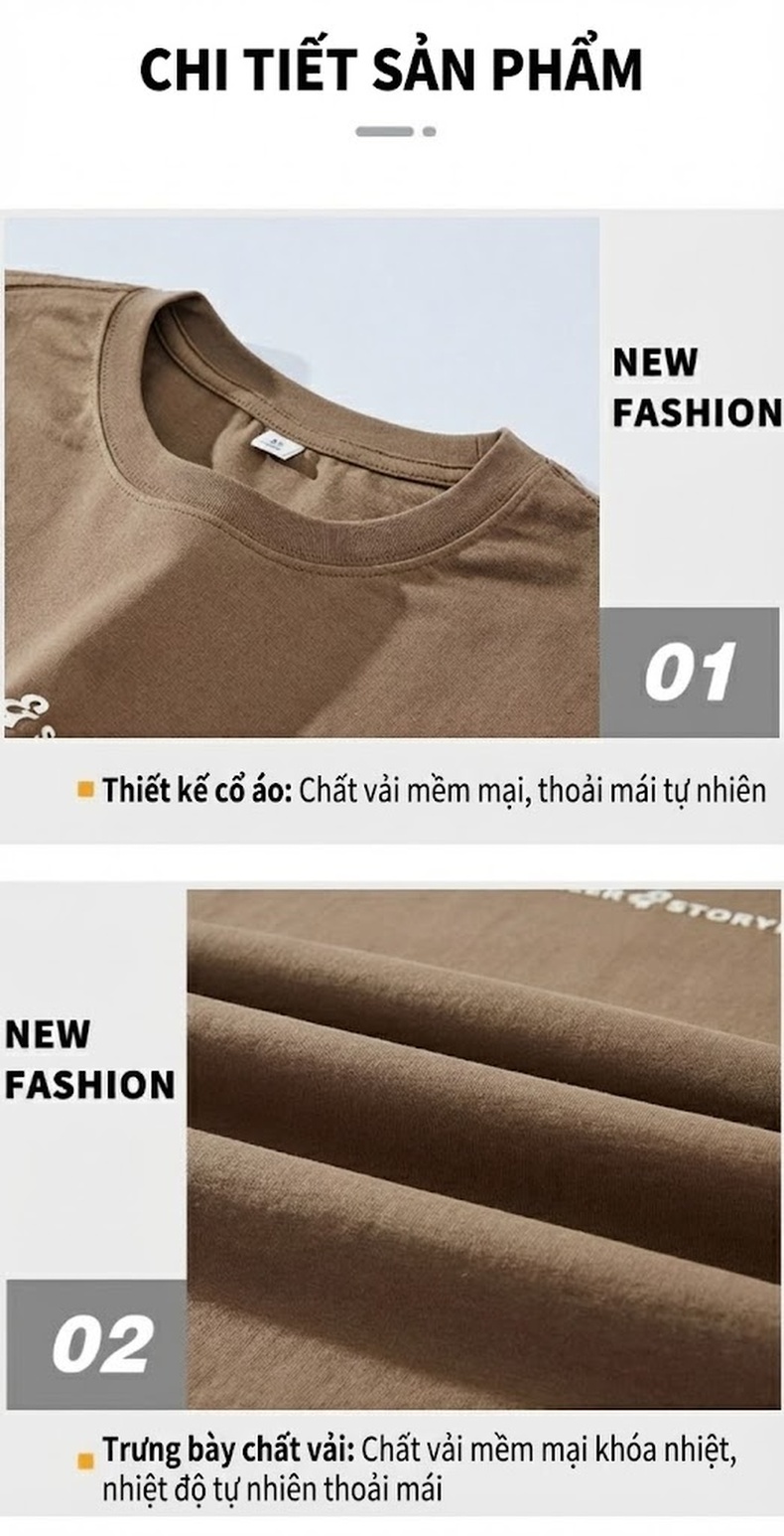 Áo Thun Tay Dài Nam Cotton Dáng Rộng Phong Cách Casual Màu Xám, Nâu, Trắng chi tiết 4