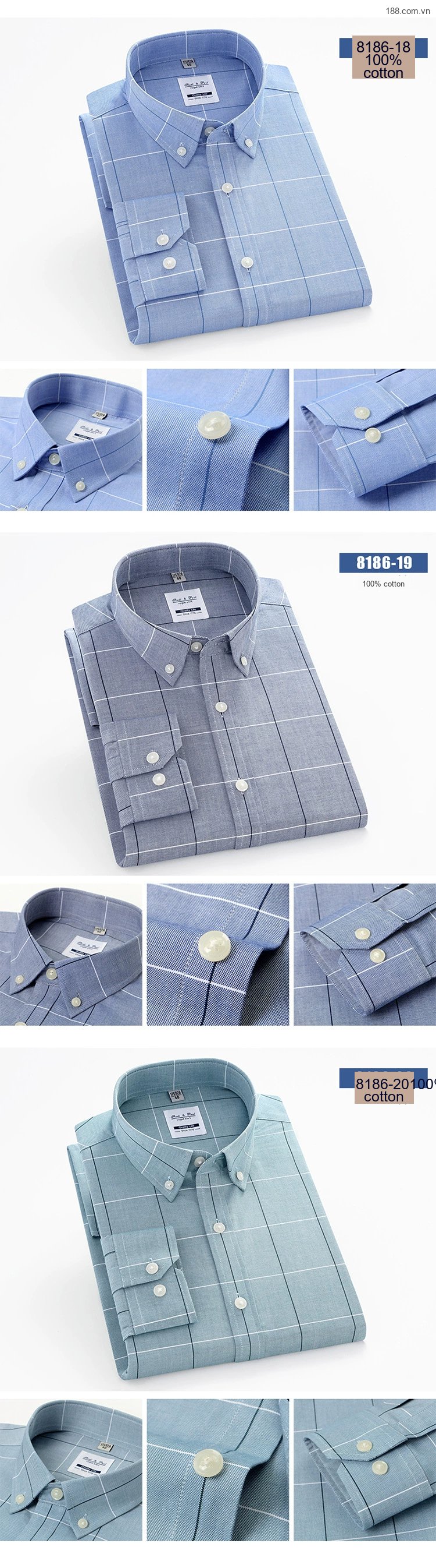 Áo Sơ Mi Nam Tay Dài Cotton Kẻ Sọc Thanh Lịch Phong Cách Công Sở Màu Trắng, Xanh, Đen, Đỏ... chi tiết 17