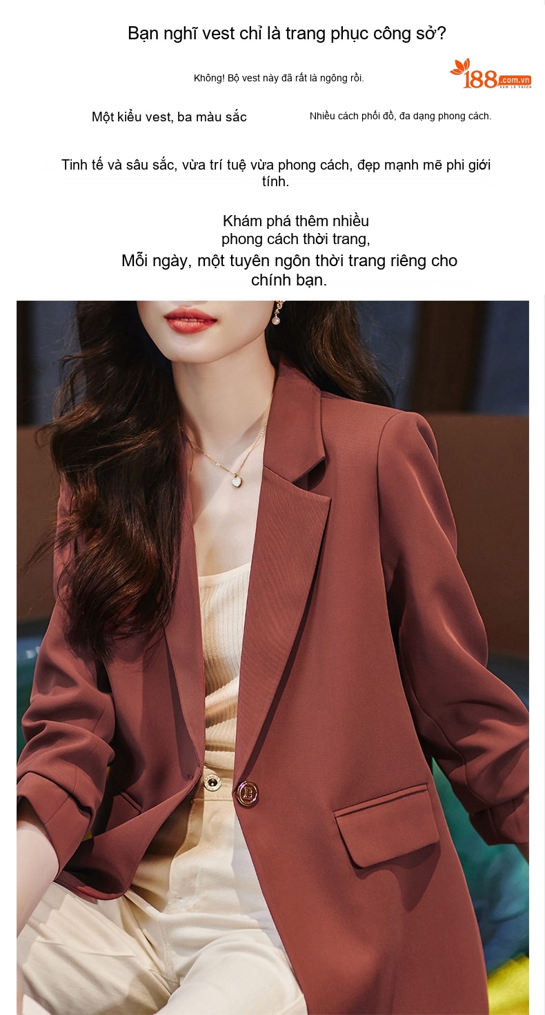 Bộ Vest Công Sở Nữ Tay Dài Dáng Ôm Màu Đen, Nâu, Đỏ Gạch chi tiết 27