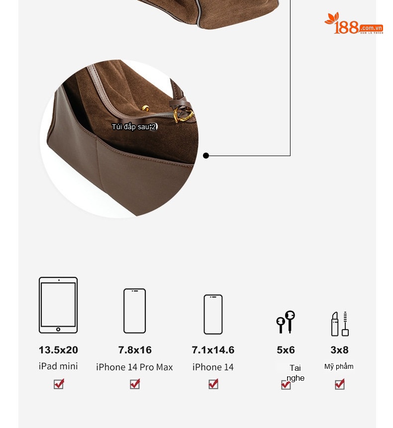 Túi Rodeo Nữ Da Bò Mờ Kelly Tote Bag Dung Tích Lớn Đeo Vai Xách Tay chi tiết 5