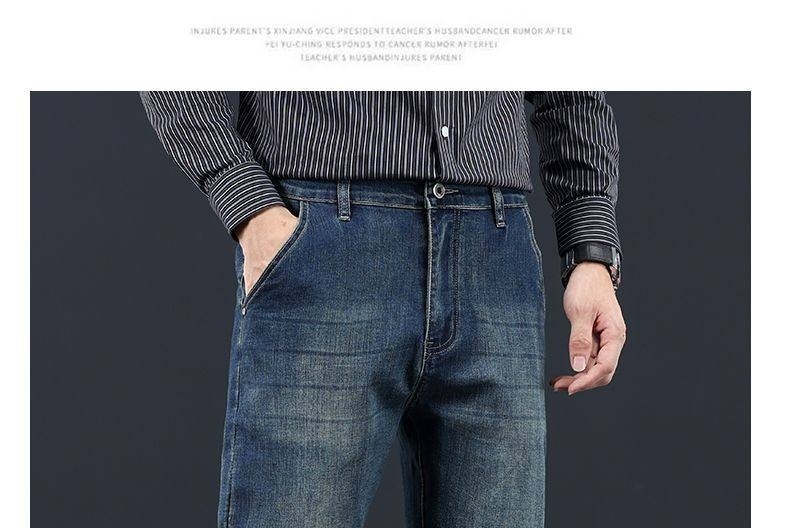 Quần Jean Nam Ống Đứng Rộng Thoải Mái Phong Cách Trung Niên Màu Xanh Dương chi tiết 9