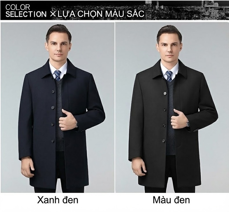 Áo Khoác Phao Lót Lông Nam Dáng Dài Trung Niên Giữ Ấm Màu Đen, Xanh Navy chi tiết 7