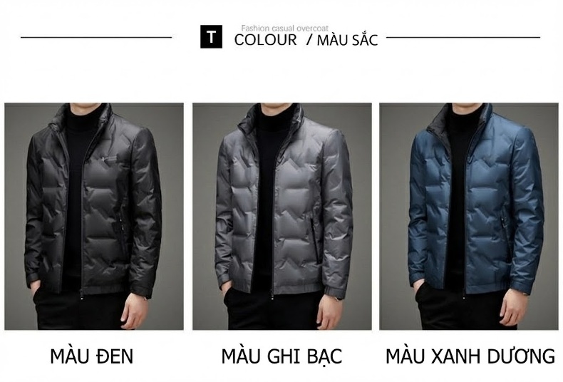 Áo Khoác Phao Lông Vũ Nam Dáng Ngắn Cổ Đứng Giữ Ấm Phong Cách Trung Niên Màu Xanh, Đen, Vàng, Xám... chi tiết 10