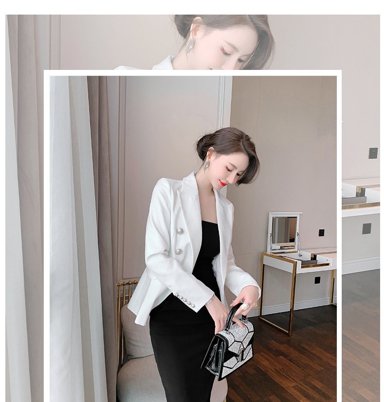 Áo Khoác Blazer Nữ Dáng Ôm Vai Độn Thu Đông Thời Trang Công Sở Màu Trắng chi tiết 1