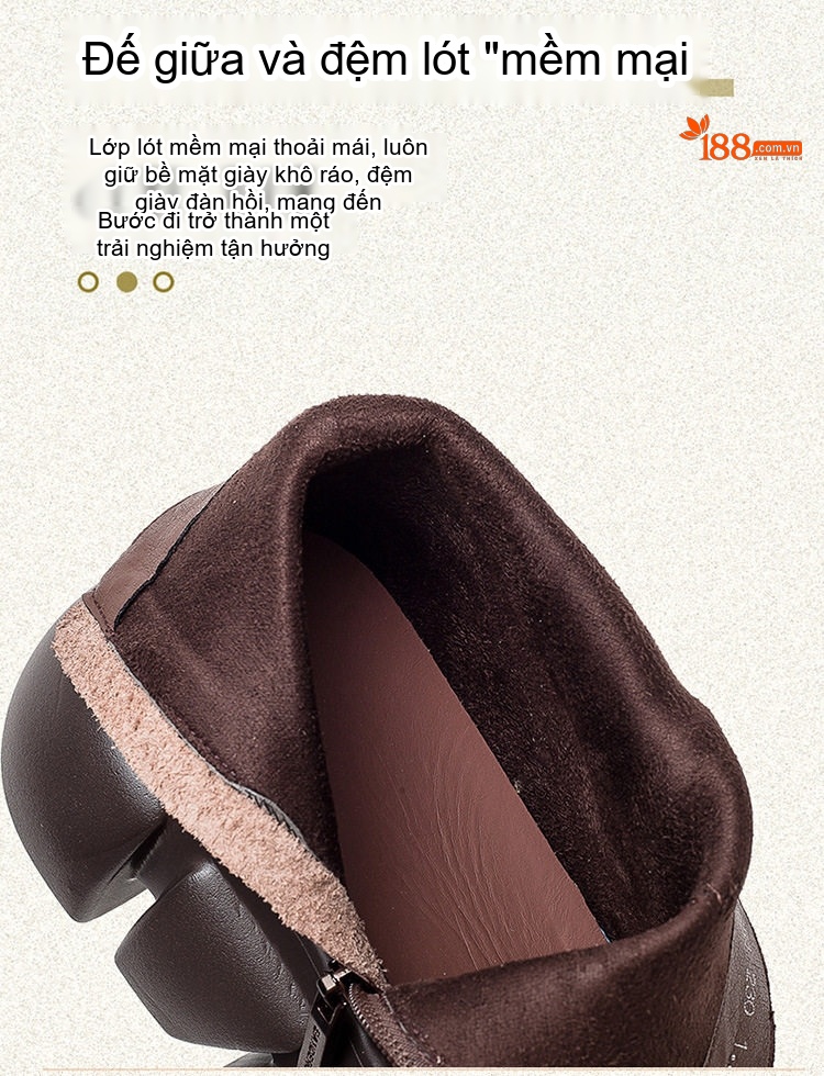 Boot Nữ Da Bò Cổ Lửng Khóa Kéo Bên Hông Chiều Cao Đế Khoảng 5cm Màu Đen, Nâu chi tiết 6
