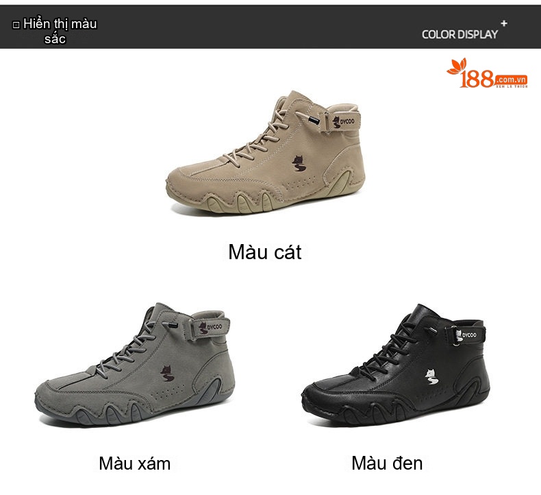Giày Boot Nam Cổ Cao Da Mờ Kiểu Martin Chiều Cao Đế Khoảng 3cm Màu Be, Đen, Xám chi tiết 3