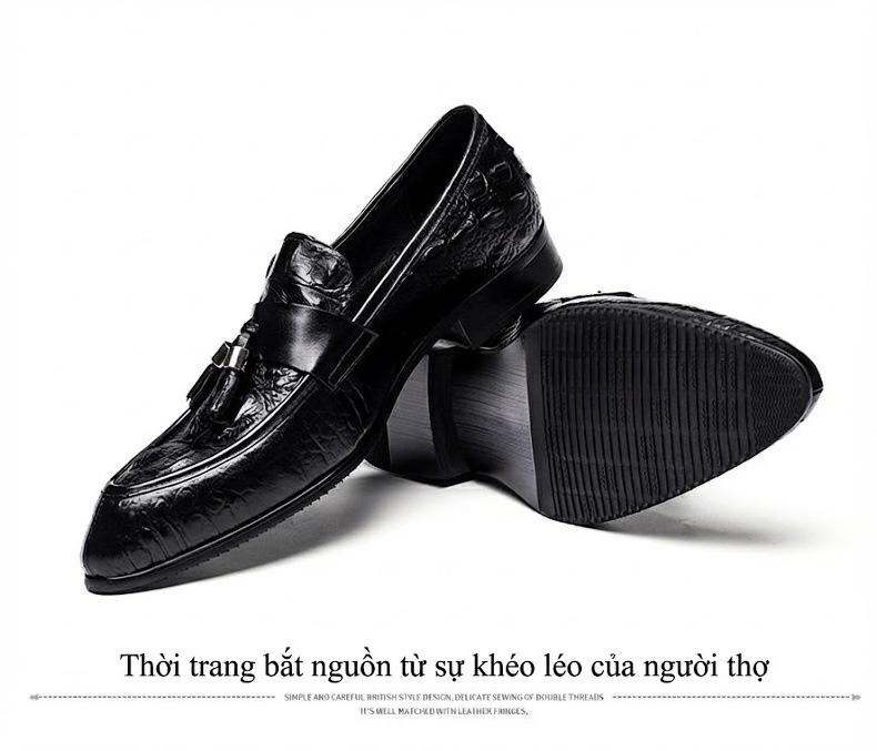 Giày Lười Nam Da Bò Vân Cá Sấu Chiều Cao Đế Khoảng 3cm Màu Đen, Đỏ chi tiết 13