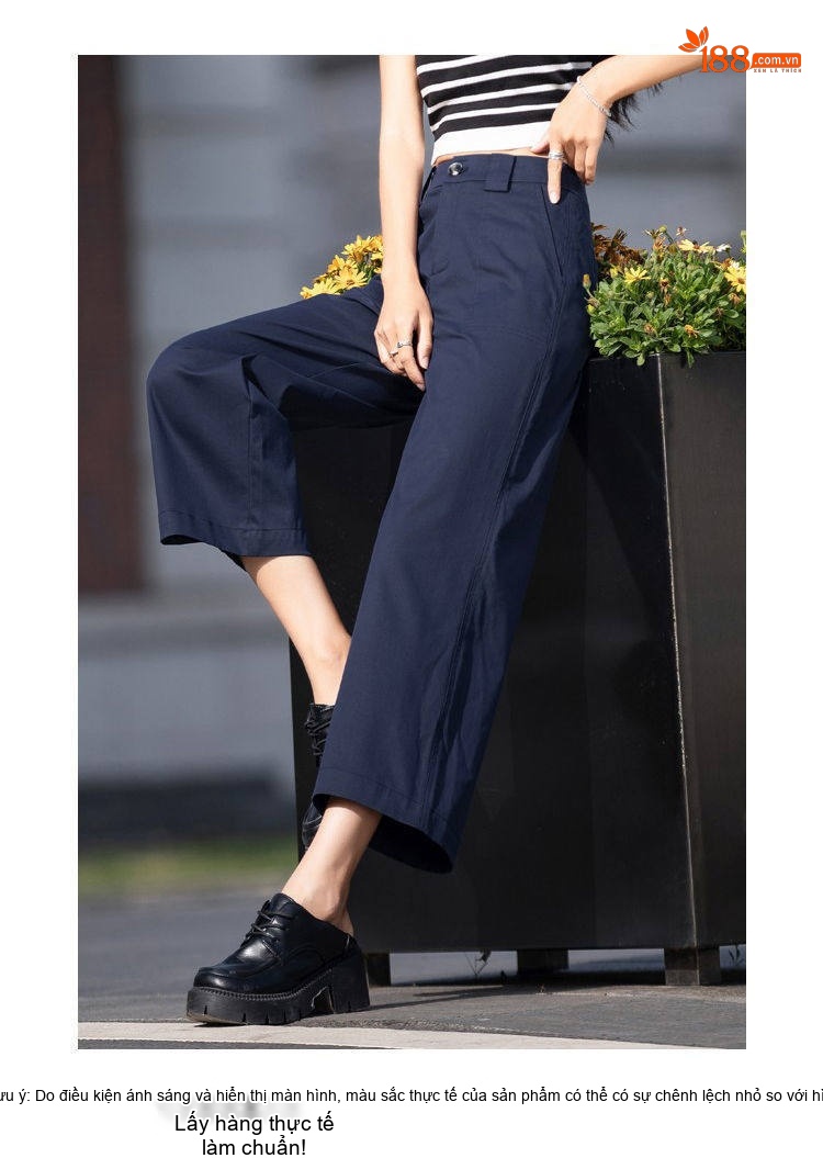 Quần Nữ Ống Rộng Lửng Chất liệu Thiên Sợi Màu Khaki, Xanh Navy, Xanh Rêu chi tiết 10