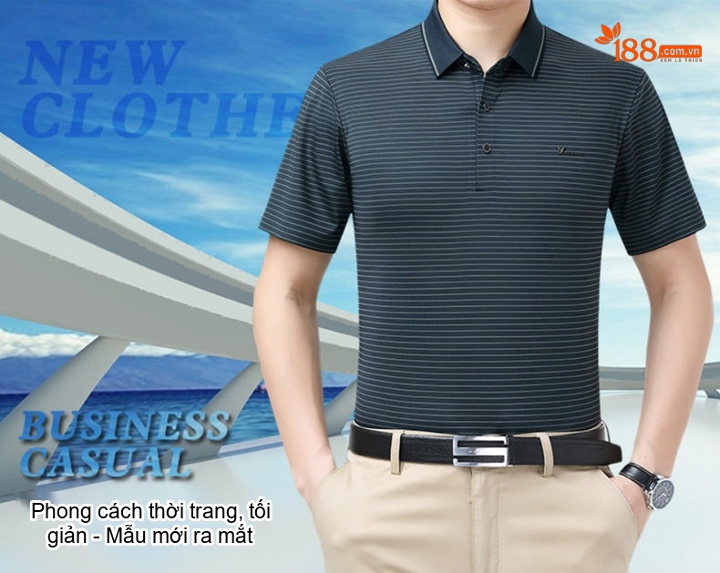 Áo Polo Nam Trung Niên Cổ Bẻ Họa Tiết Sọc Ngắn Tay Chất liệu Ice Silk Không Nhăn Màu Xám, Trắng, Xanh Đen... chi tiết 1
