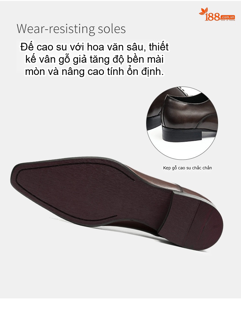 Giày Tây Buộc Dây Nam Da Thật Chiều Cao Đế Khoảng 3cm Màu Đen, Nâu chi tiết 14