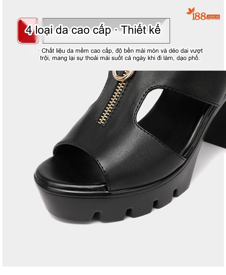 Dép Sục Nữ Hở Mũi Quai Ngang Da Bóng Chiều Cao Đế Khoảng 8cm Màu Đen, Trắng, Đỏ, Bạc... chi tiết 6