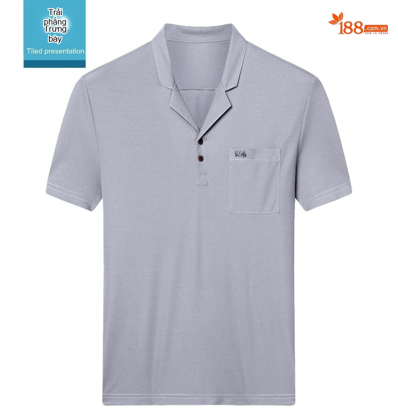 Áo Thun Cộc Tay Nam Lụa Tằm Tằm Không Cần Là Áo Trung Niên Cổ chữ Vest Màu Đen, Trắng, Xám chi tiết 19